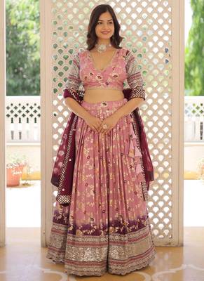 Light Pink Viscose Jacquard Embroidered Sequins lehenga Choli 2