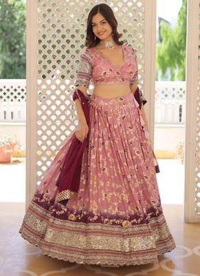 Light Pink Viscose Jacquard Embroidered Sequins lehenga Choli 3