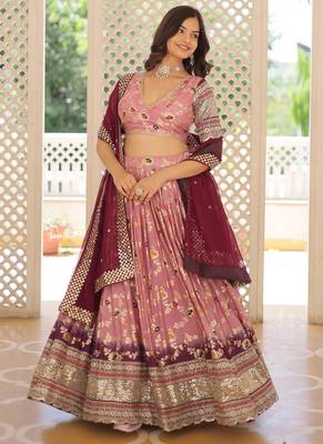 Light Pink Viscose Jacquard Embroidered Sequins lehenga Choli 4
