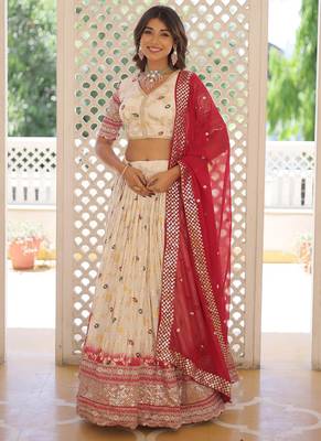 Off White Viscose Jacquard Embroidered Sequins lehenga Choli 1