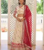 Off White Viscose Jacquard Embroidered Sequins lehenga Choli
