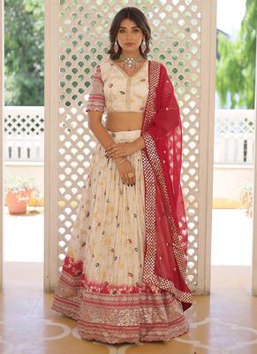 Off White Viscose Jacquard Embroidered Sequins lehenga Choli 2