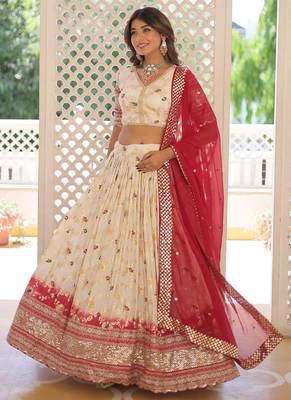 Off White Viscose Jacquard Embroidered Sequins lehenga Choli 3