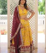Yellow Viscose Jacquard Embroidered Sequins lehenga Choli