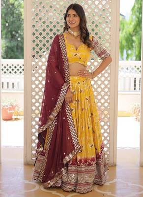 Yellow Viscose Jacquard Embroidered Sequins lehenga Choli 2
