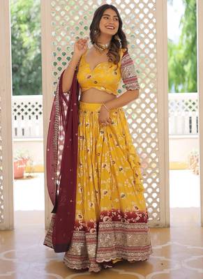 Yellow Viscose Jacquard Embroidered Sequins lehenga Choli 3