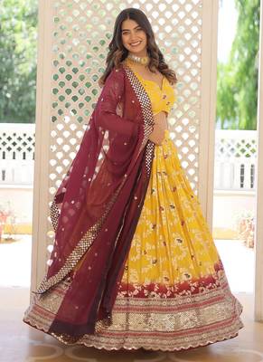 Yellow Viscose Jacquard Embroidered Sequins lehenga Choli 4