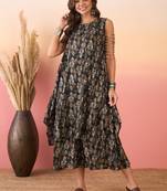 Black ikkat print foil round neck palazzo set