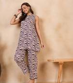 Purple white moroccan print round neck kurta set