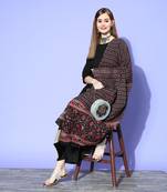 Black anarkali set with black pink ethnic print dupatta