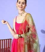 Strappy fuschia with olve pink floral organza dupatta set