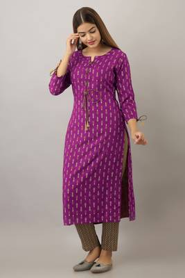 women's rayon printed straight kurta in purple 1