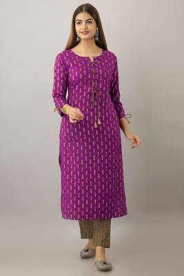 women's rayon printed straight kurta in purple 2