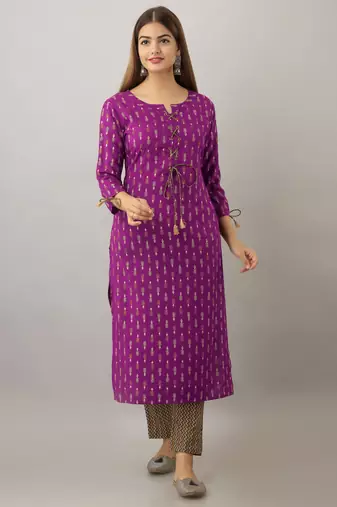 women's rayon printed straight kurta in purple