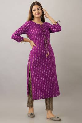 women's rayon printed straight kurta in purple 3
