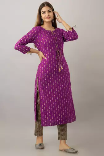 women's rayon printed straight kurta in purple