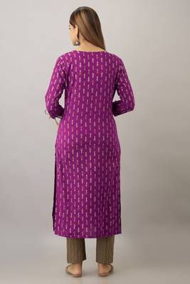 women's rayon printed straight kurta in purple 4