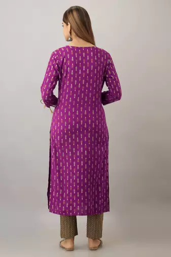 women's rayon printed straight kurta in purple