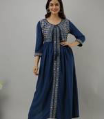 Ftdiva women's rayon nyra cut jacketed kurta in blue