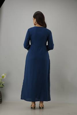 Ftdiva women's rayon nyra cut jacketed kurta in blue 3