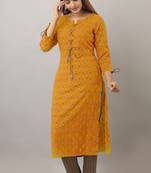 women's rayon printed straight kurta in mustard