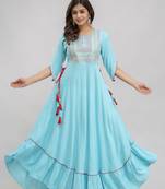 Aqua Rayon Threadwork Embroidered Anarkali Top