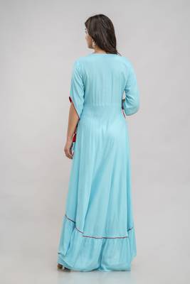 Aqua Rayon Threadwork Embroidered Anarkali Top 4