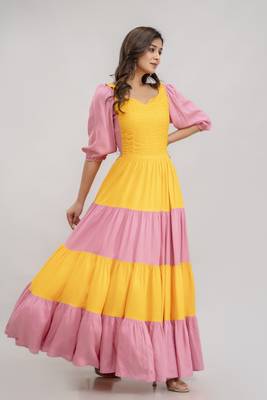 women's rayon solid anarkali kurta in pink 2