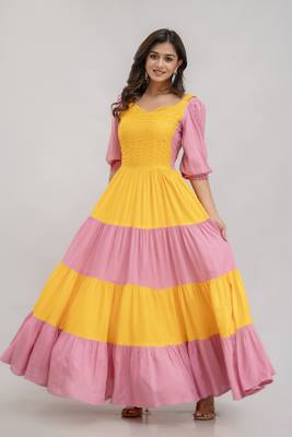 women's rayon solid anarkali kurta in pink 3