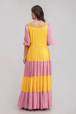 women's rayon solid anarkali kurta in pink 4