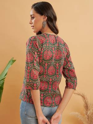 GREEN RED MUGHAL KALAMKARI TOP  3
