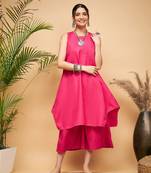 Fuchsia poplin short kurta palazzo set