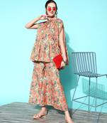 Mustard swan motif tiered kaftan kurta set