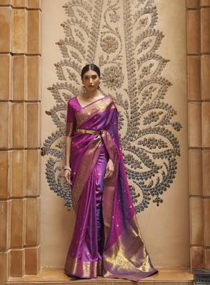 Rajtex purple hand woven kanjivaram silk-sarees with blouse 1