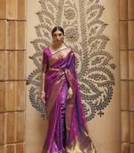 Rajtex purple hand woven kanjivaram silk-sarees with blouse