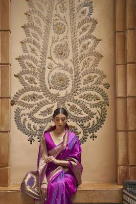 Rajtex purple hand woven kanjivaram silk-sarees with blouse 2