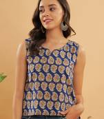 INK BLUE SMALL PAISLEY KALAMKARI W/U TOP