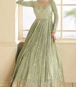 Mehendi embroidered viscose jacquard semi stitched anarkali suit
