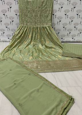Mehendi embroidered viscose jacquard semi stitched anarkali suit 3