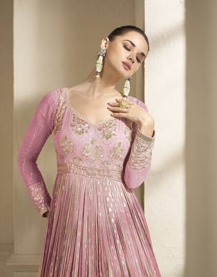 Purple embroidered viscose jacquard anarkali suit 2