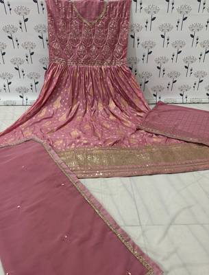 Purple embroidered viscose jacquard anarkali suit 3