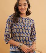 INK BLUE SMALL PAISLEY KALAMKARI TOP
