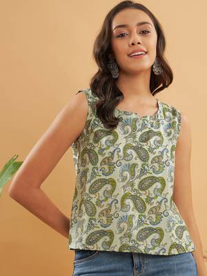 SAGE GREEN PAISLEY PRINT W/U TOP 1