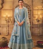 Sky Embroidered Dola Silk Semi-Stitched Anarkali Suit