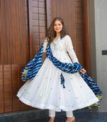 Women designer maslin silk kurta pant with leheriya dupatta sets