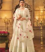 Cream Embroidered Dola Silk Semi-Stitched Anarkali Suit