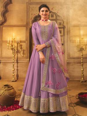 Violet Embroidered Dola Silk Semi-Stitched Anarkali Suit 1
