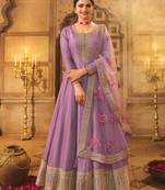 Violet Embroidered Dola Silk Semi-Stitched Anarkali Suit