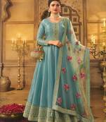 Mint Green Embroidered Dola Silk Semi-Stitched Anarkali Suit