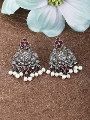 Classic oxidised red and grey earring set for women and girls 2